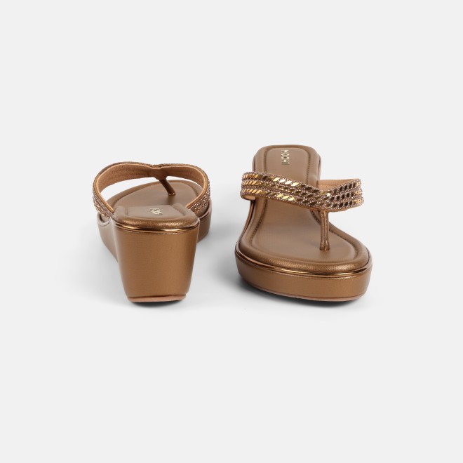 Mochi Women Antic-gold Party Slip Ons (SKU: 35-802435-28-36)