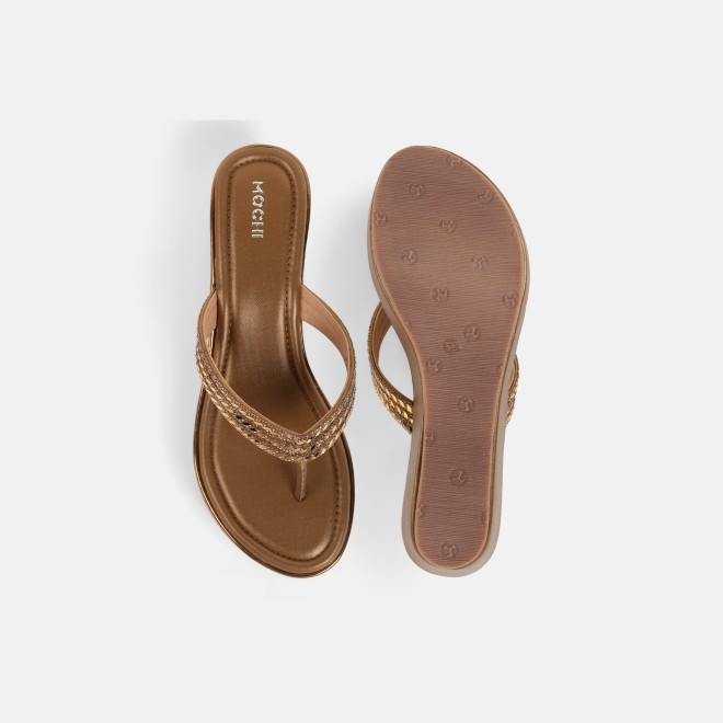 Mochi Women Antic-gold Party Slip Ons (SKU: 35-802435-28-36)