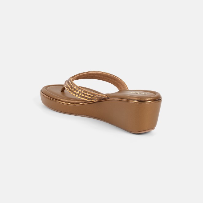 Mochi Women Antic-gold Party Slip Ons (SKU: 35-802435-28-36)