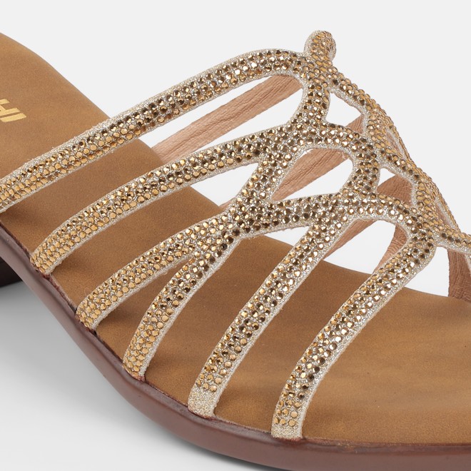 Mochi Women Gold Party Slip Ons (SKU: 35-804518-15-36)