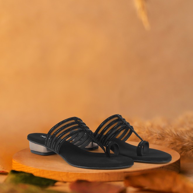 Mochi Women Black Ethnic Slip Ons (SKU: 35-804563-11-36)