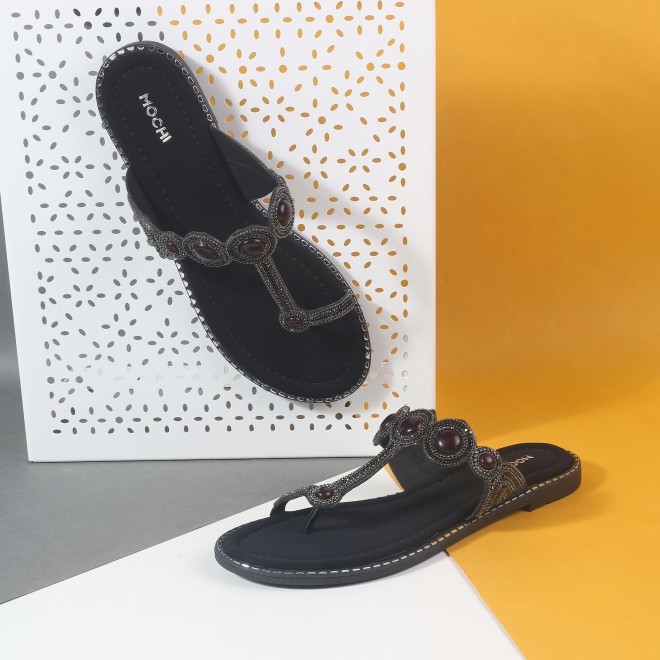 Women Black Ethnic Slip Ons