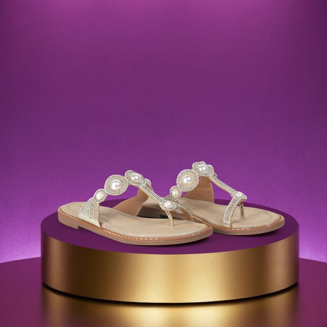 Women Gold Ethnic Slip Ons
