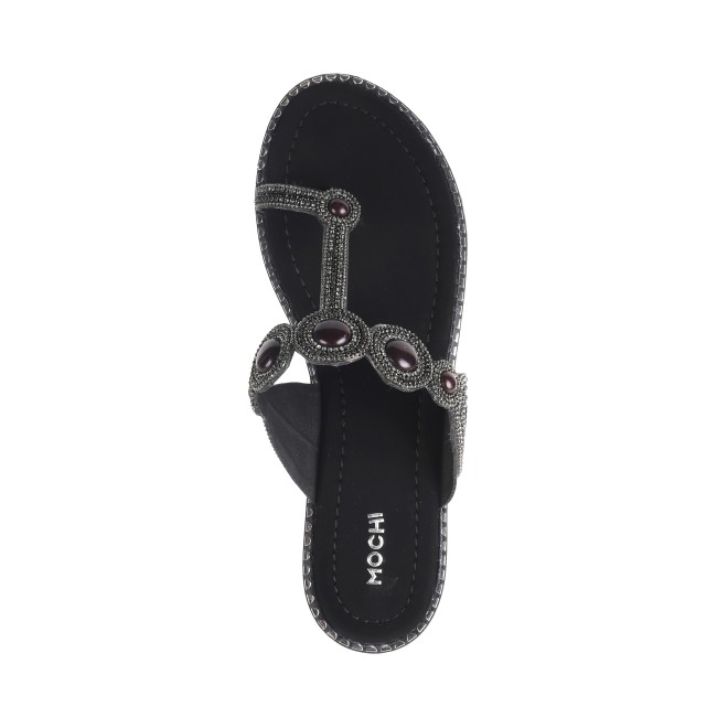 Mochi Women Black Ethnic Slip Ons (SKU: 35-901614-11-37)