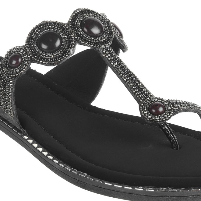 Mochi Women Black Ethnic Slip Ons (SKU: 35-901614-11-37)