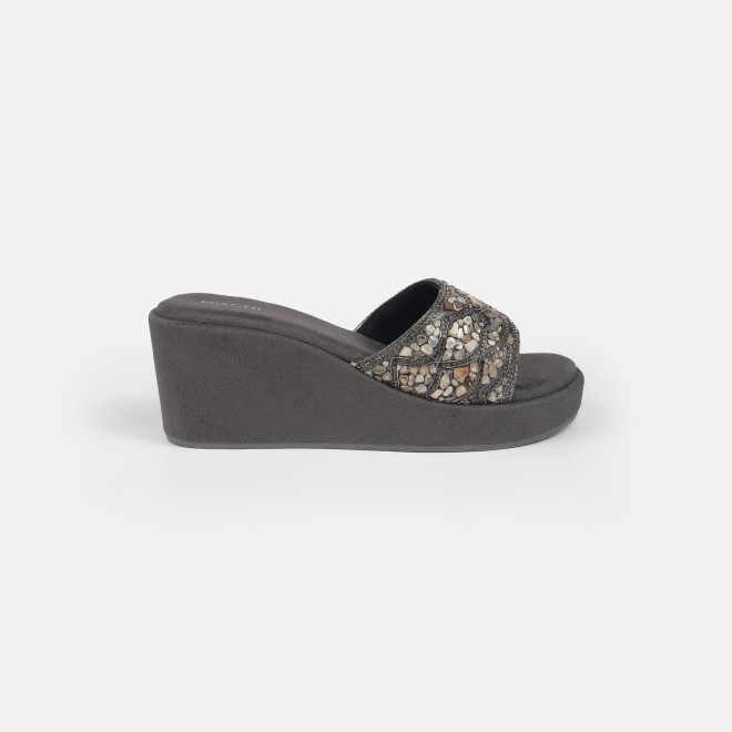 Mochi Women Gun-metal Ethnic Slip Ons (SKU: 35-901984-29-36)