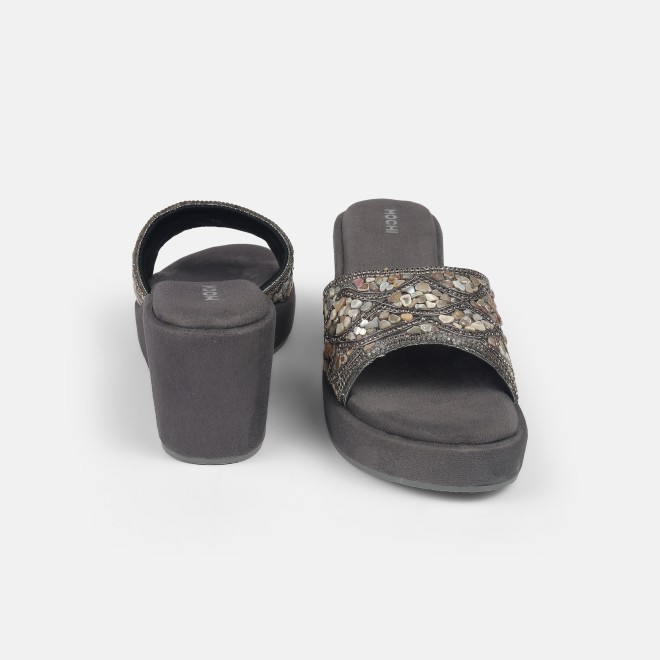 Mochi Women Gun-metal Ethnic Slip Ons (SKU: 35-901984-29-36)