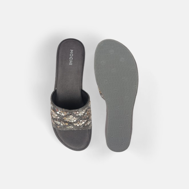 Mochi Women Gun-metal Ethnic Slip Ons (SKU: 35-901984-29-36)