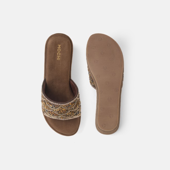 Mochi Women Bronze Ethnic Slip Ons (SKU: 35-901984-46-36)