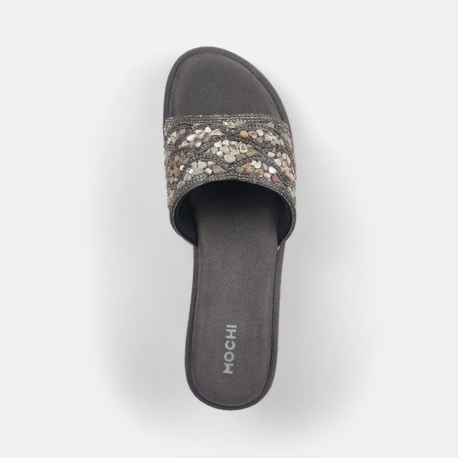 Mochi Women Gun-metal Ethnic Slip Ons (SKU: 35-901984-29-36)