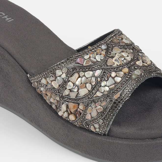 Mochi Women Gun-metal Ethnic Slip Ons (SKU: 35-901984-29-36)