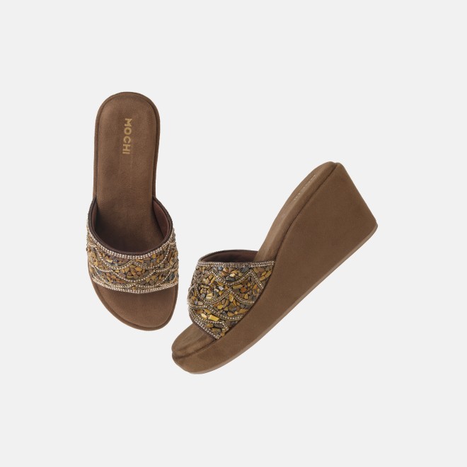 Mochi Women Bronze Ethnic Slip Ons (SKU: 35-901984-46-36)