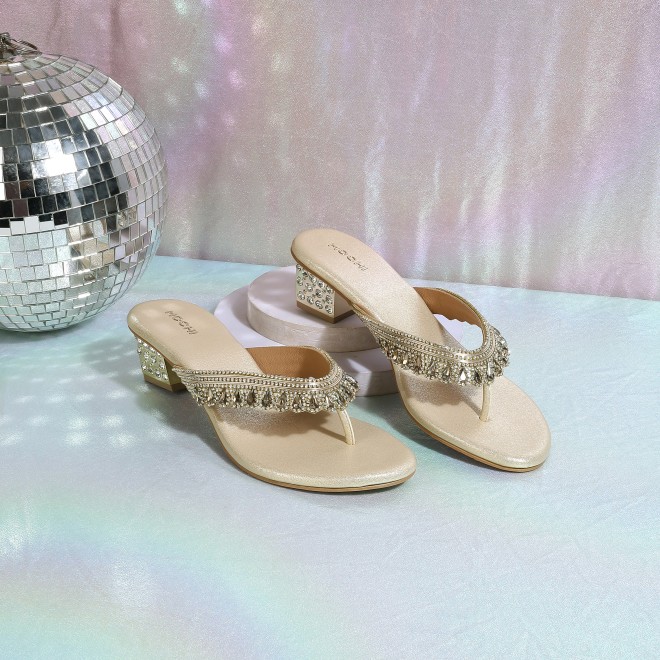 Women Gold Ethnic Slip Ons