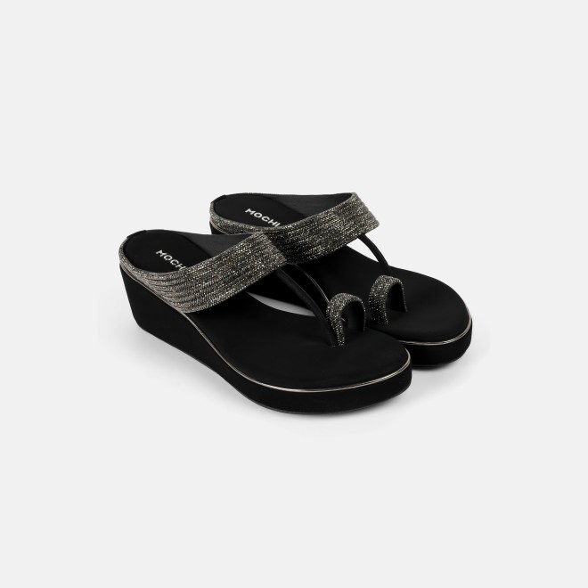 Mochi Women Black Ethnic Slip Ons (SKU: 35-902427-11-36)