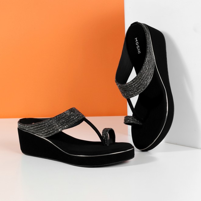 Women Black Ethnic Slip Ons