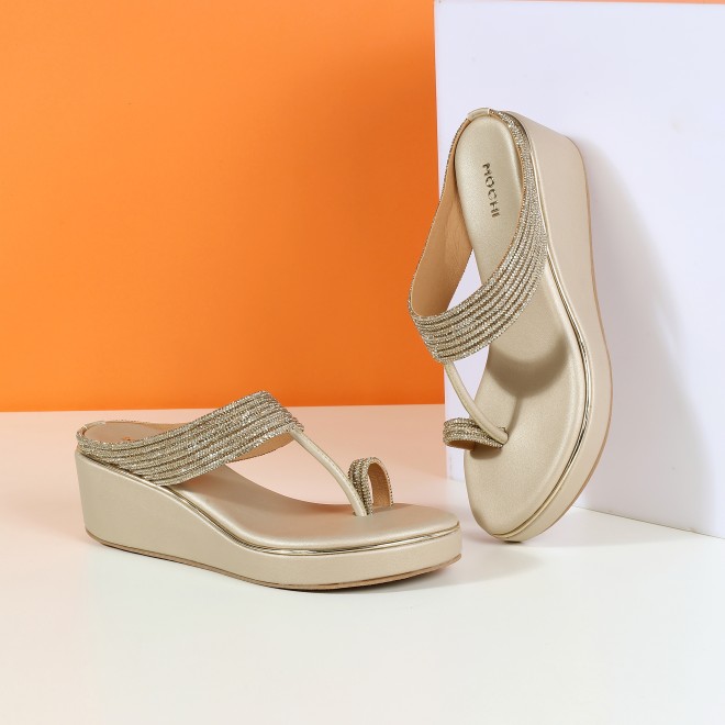 Women Gold Ethnic Slip Ons