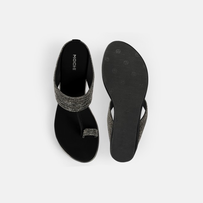 Mochi Women Black Ethnic Slip Ons (SKU: 35-902427-11-36)