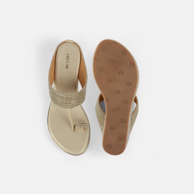 Mochi Women Gold Ethnic Slip Ons (SKU: 35-902427-15-36)