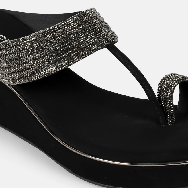Mochi Women Black Ethnic Slip Ons (SKU: 35-902427-11-36)