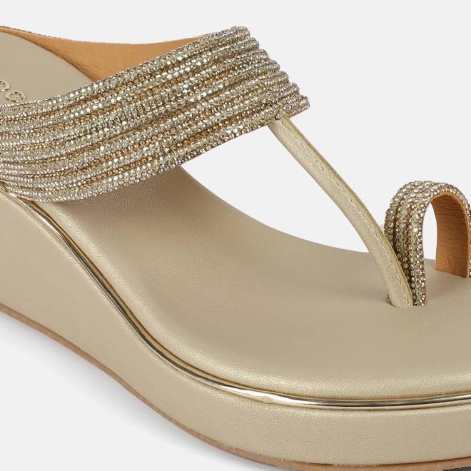 Mochi Women Gold Ethnic Slip Ons (SKU: 35-902427-15-36)
