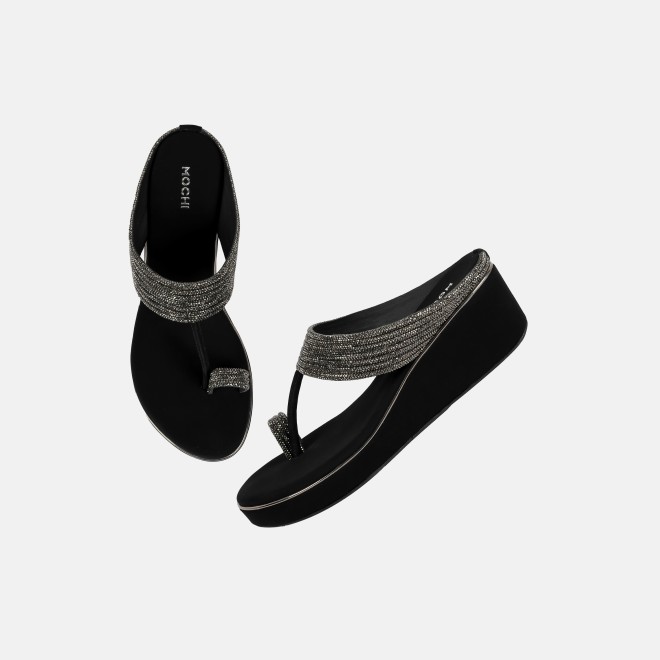 Mochi Women Black Ethnic Slip Ons (SKU: 35-902427-11-36)