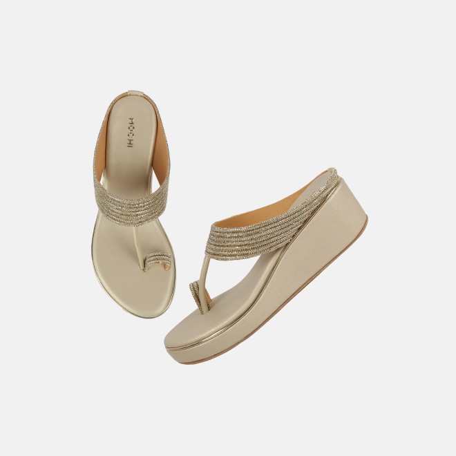 Mochi Women Gold Ethnic Slip Ons (SKU: 35-902427-15-36)