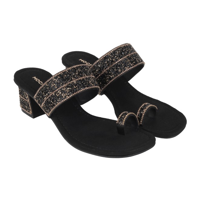 Mochi Women Black Ethnic Slip Ons