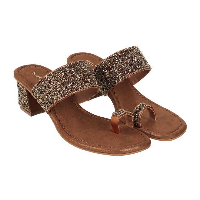 Mochi Women Antique-Gold Ethnic Slip Ons
