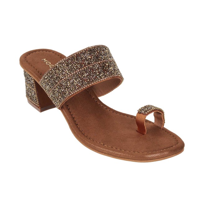 Mochi Women Antique-Gold Ethnic Slip Ons (SKU: 35-932-28-36)