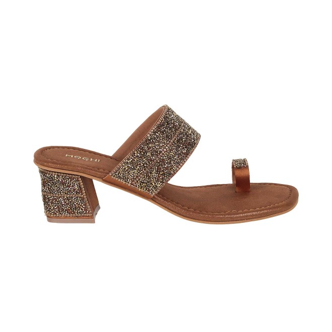 Mochi Women Antique-Gold Ethnic Slip Ons (SKU: 35-932-28-36)
