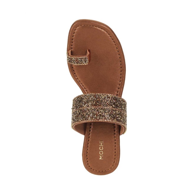 Mochi Women Antique-Gold Ethnic Slip Ons (SKU: 35-932-28-36)