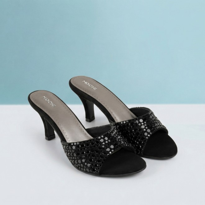 Mochi Women Black Party Slip Ons
