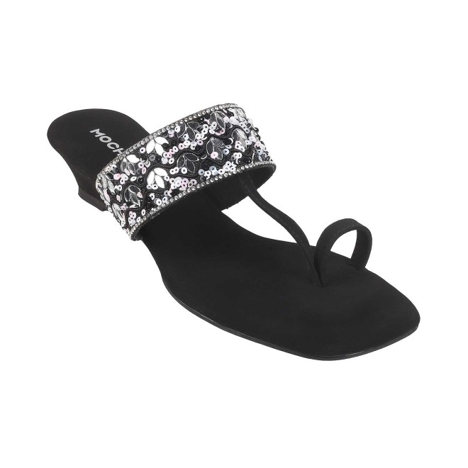 Mochi Women Black Ethnic Slip Ons (SKU: 35-989-11-36)