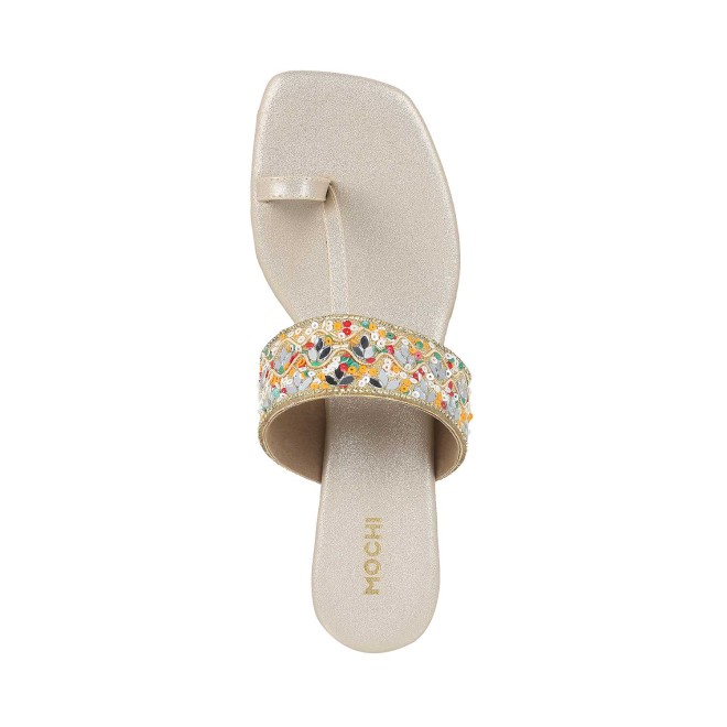 Mochi Women Gold Ethnic Slip Ons (SKU: 35-989-15-36)