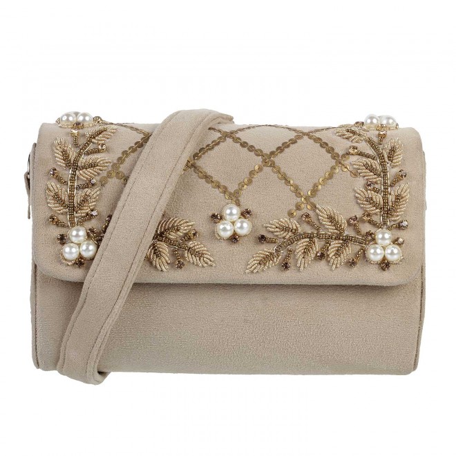 Mochi Women Beige  Flap Clutch