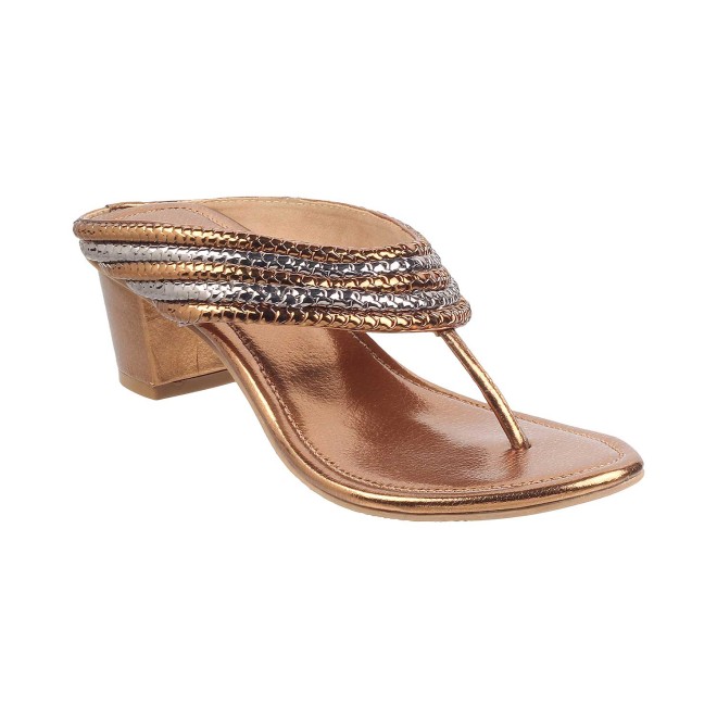 Mochi Women Antique-Gold Ethnic Slip Ons (SKU: 40-1-28-36)