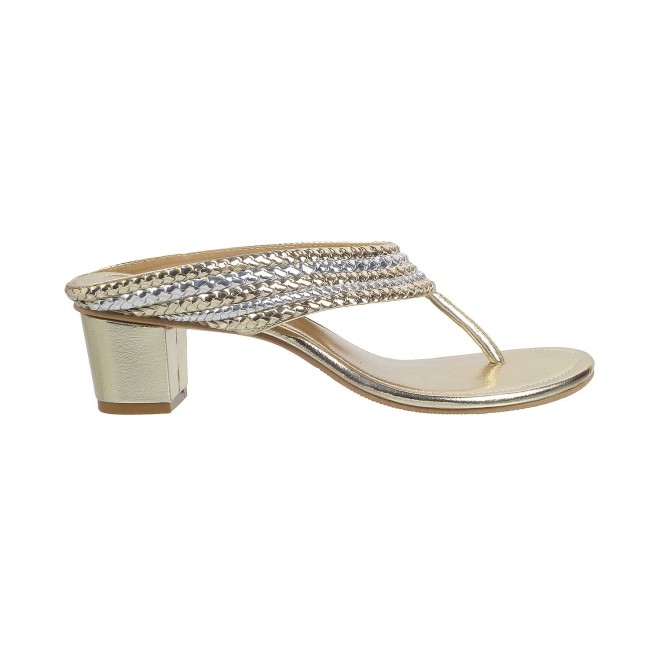 Mochi Women Gold Ethnic Slip Ons (SKU: 40-1-15-36)