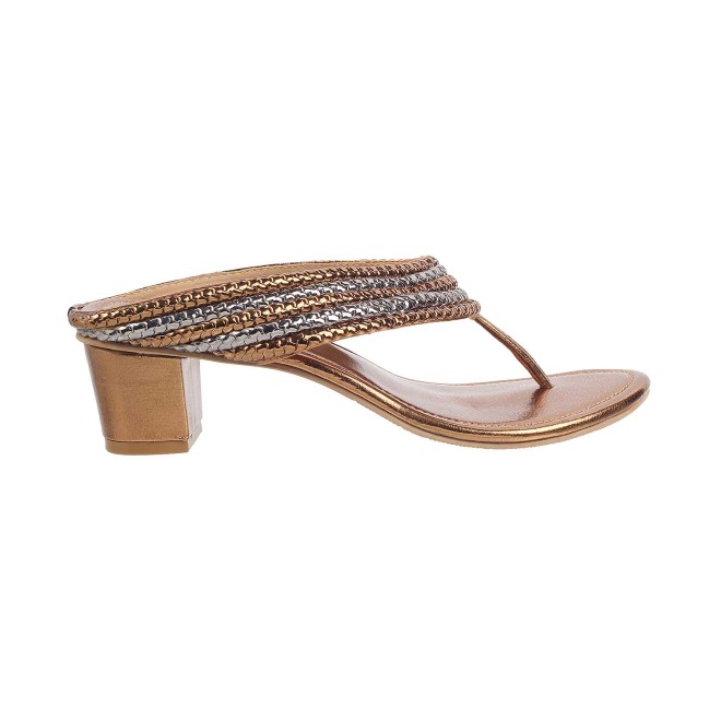 Mochi Women Antique-Gold Ethnic Slip Ons (SKU: 40-1-28-36)