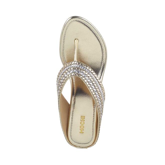 Mochi Women Gold Ethnic Slip Ons (SKU: 40-1-15-36)