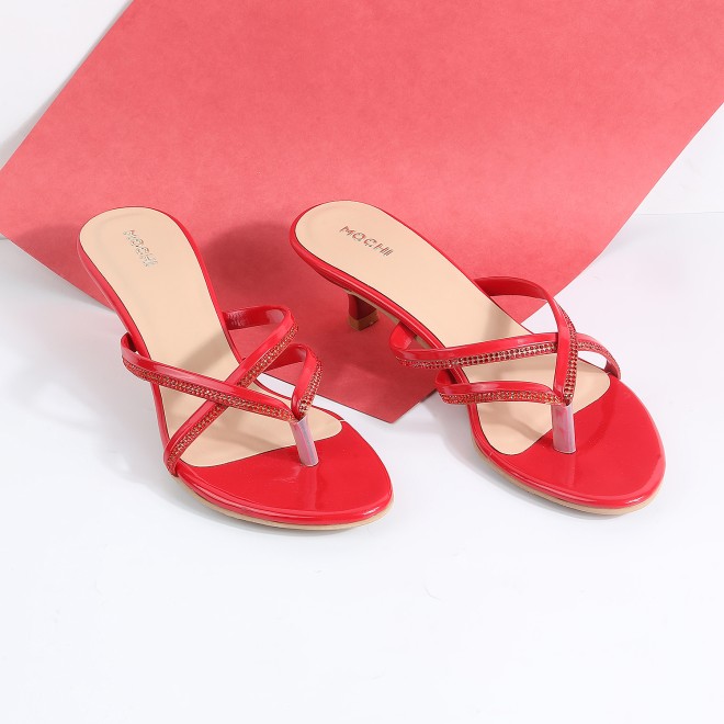 Mochi Women Red Party Slip Ons