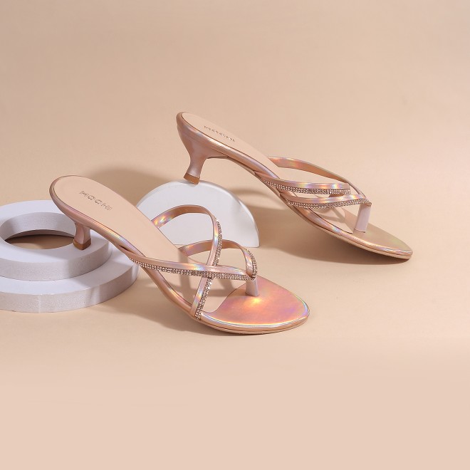 Mochi Women Rose-Gold Party Slip Ons