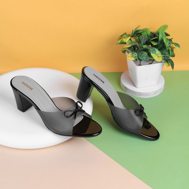 Mochi Women Black-Pat Casual Slip Ons