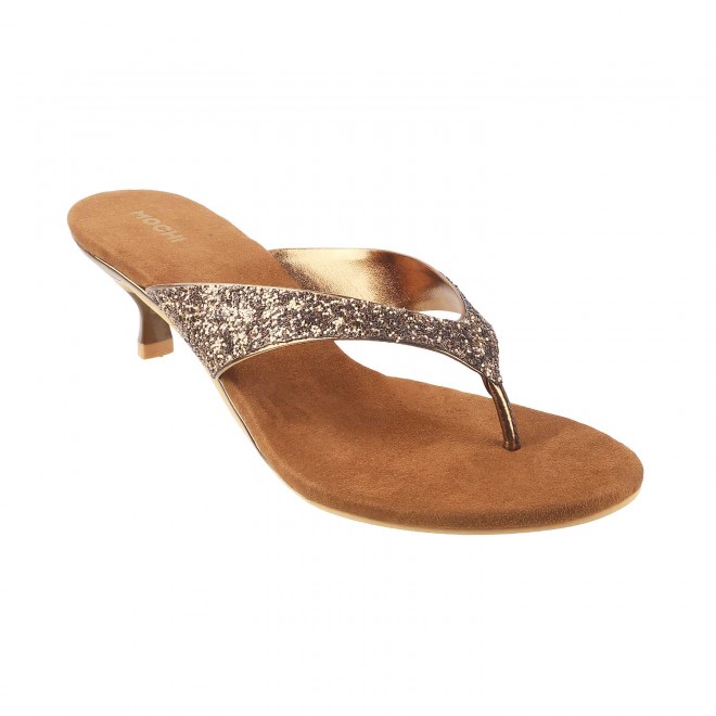 Mochi Women Antique-Gold Party Slip Ons (SKU: 40-2333-28-36)
