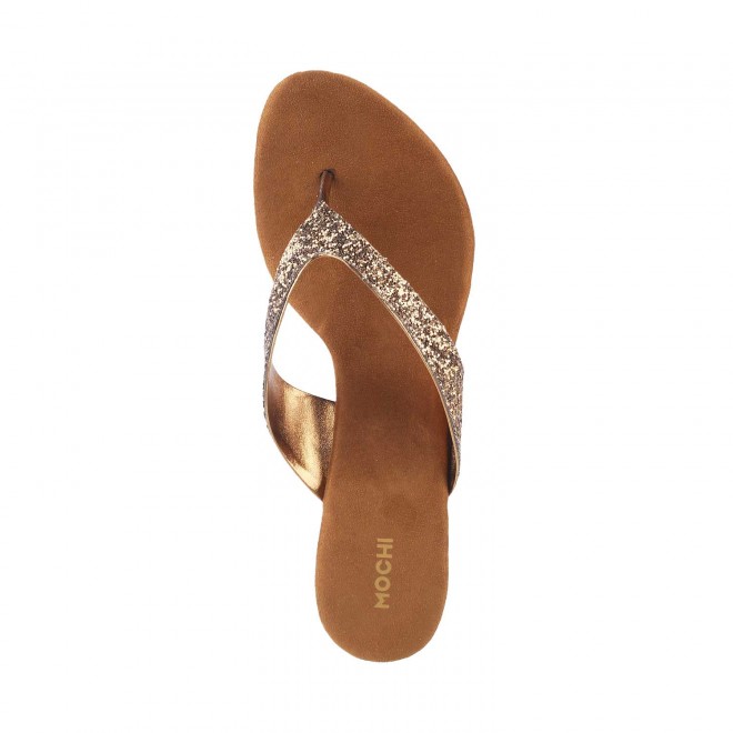 Mochi Women Antique-Gold Party Slip Ons (SKU: 40-2333-28-36)
