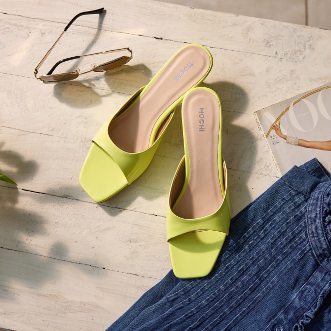 Mochi Women Yellow Casual Slides (SKU: 40-2476-33-37)