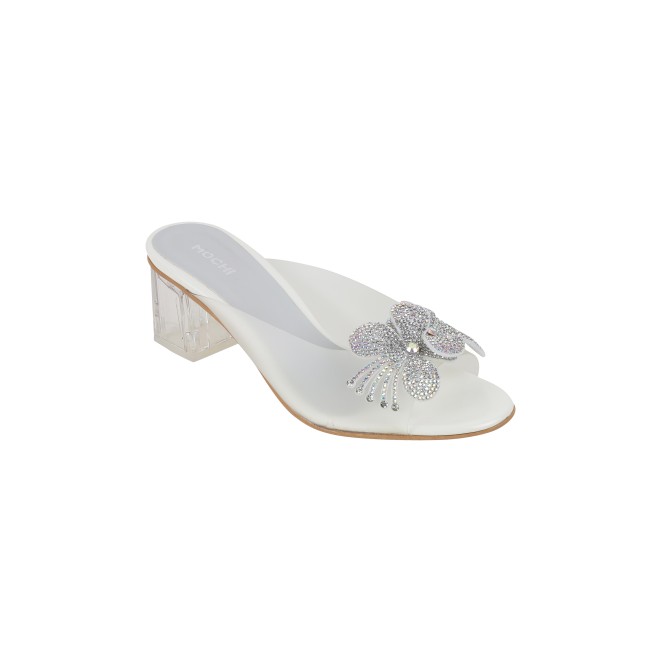 Mochi Women White Party Slip Ons