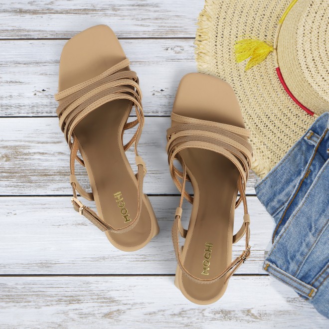 Mochi Women Beige Casual Sandals