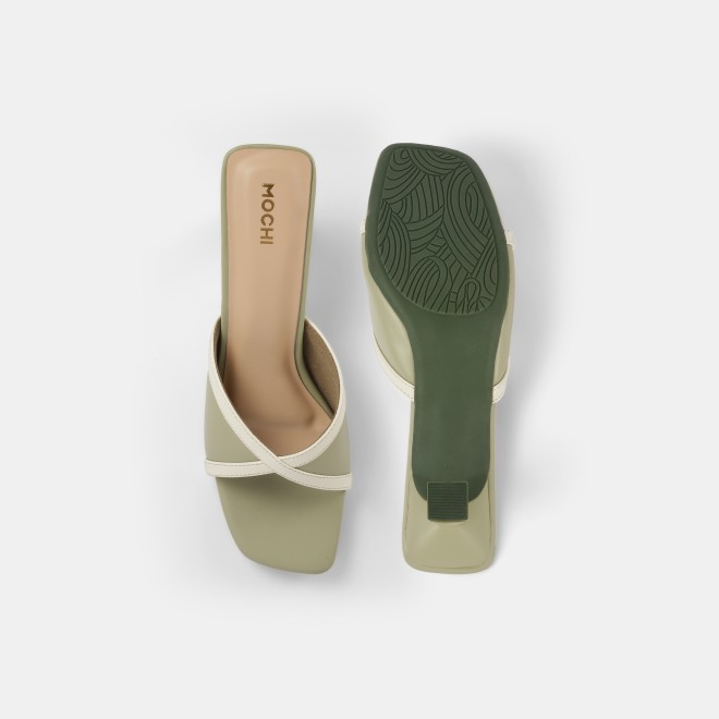 Mochi Women Olive Casual Slip Ons (SKU: 40-376-49-38)