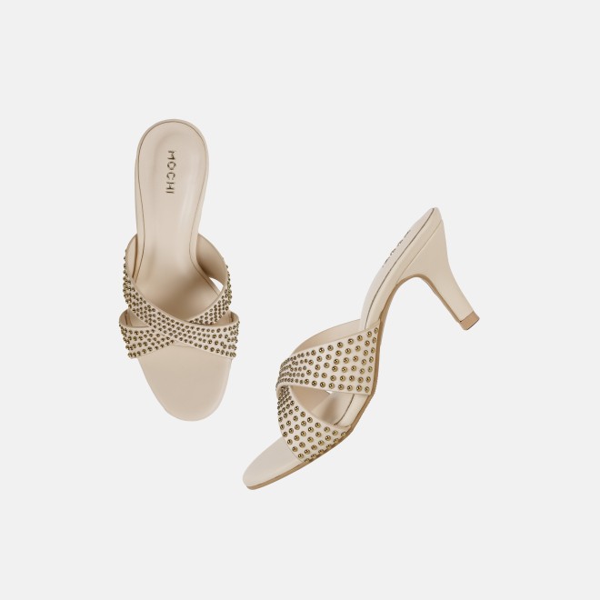 Mochi Women Beige Party Slip Ons (SKU: 40-451-20-36)