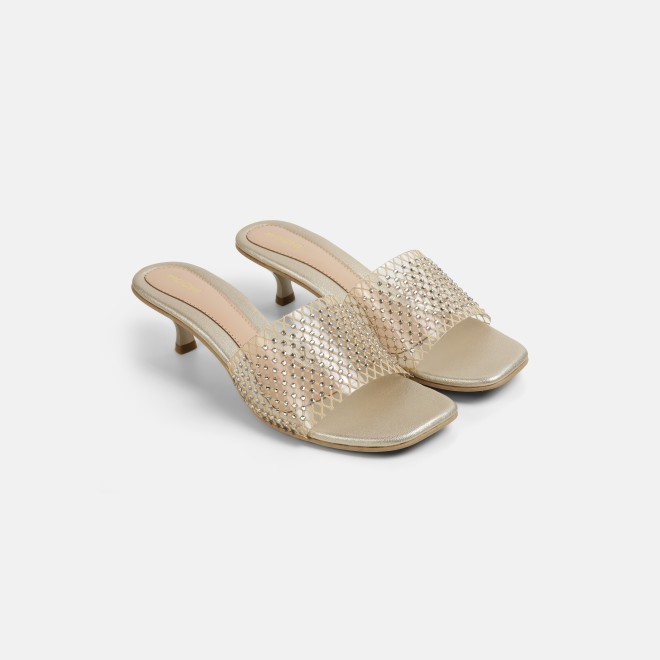 Mochi Women Gold Party Slip Ons (SKU: 40-457-15-36)